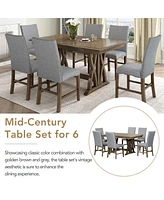 Streamdale Furniture Mid-Century Solid Wood 7-Piece Dining Table Set Extendable Kitchen Table Set