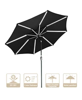 10ft Solar Power Led Patio Umbrella Market Parasol Pool Sunshade Tilt with Crank