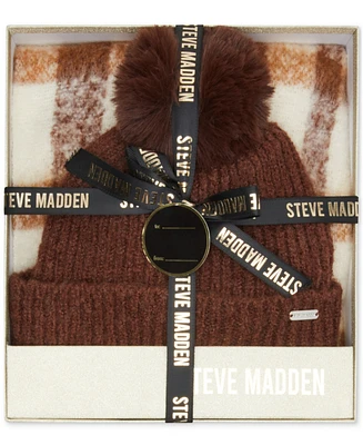 Steve Madden Women's 2-Pc. Pom Beanie & Scarf Boxed Gift Set