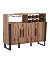 Slickblue Home Wine Bar Cabinet with 3 Doors and Adjustable Shelves-Brown