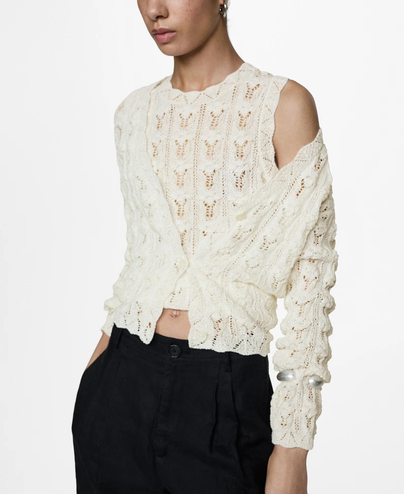 Mango Women's Crochet Knit Cardigan