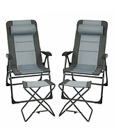 Slickblue Set of 2 Patiojoy Patio Folding Dining Chair with Ottoman Set Recliner Adjustable-Grey