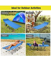 Slickblue Folding Camping Cot with Side Storage Pocket Detachable Headrest