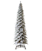 Glitzhome 15ft Pre Lit Flocked Pencil Spruce Artificial Christmas Tree with 1400 Warm White Lights, Simple Setup