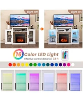Fireplace Tv Stand with Led Lights & Electric For 65" Wall-Mounted