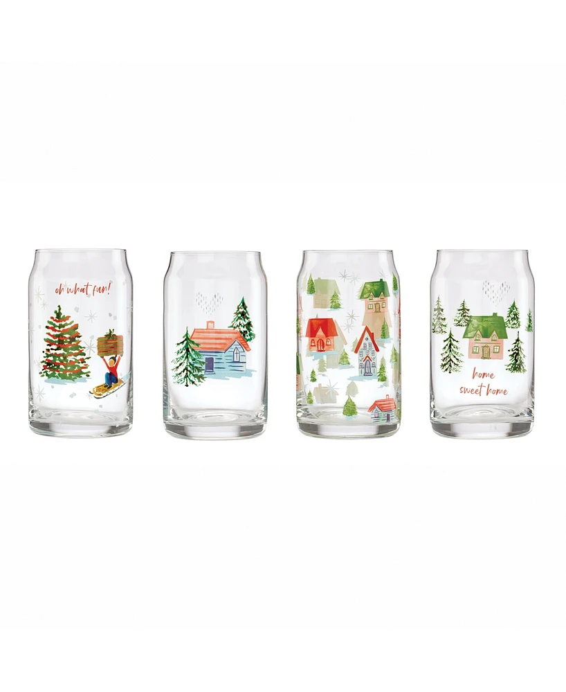 Cambridge 16 Oz Oh What Fun Beer Can Cocktail Glasses. Set of 4