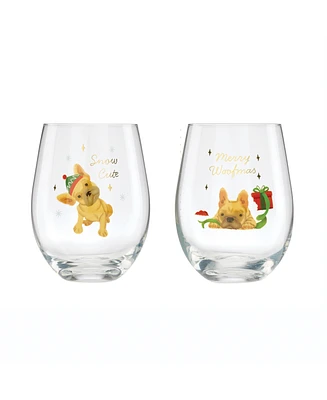 Cambridge 18 Oz Frenchie Stemless Wine Glasses, Set of 2