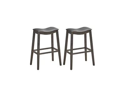 Slickblue Set of 2 Backless Wood Nailhead Barstools with Pvc Leather Seat