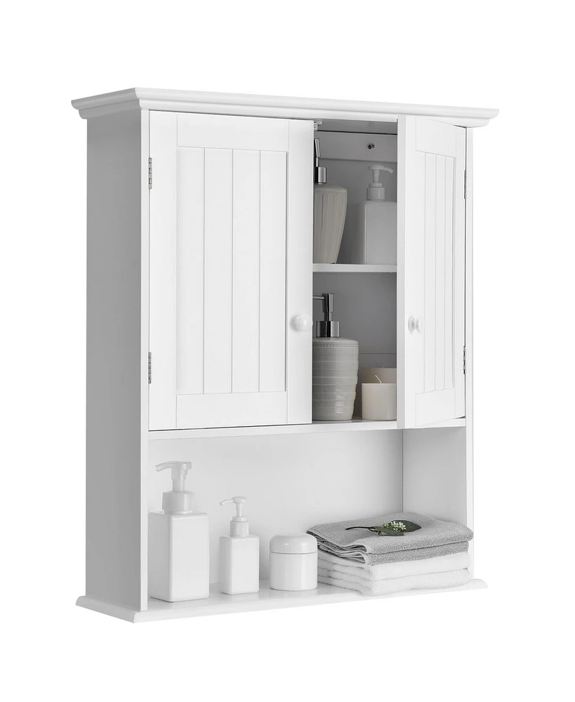 Sugift 2-Door Wall Mount Bathroom Storage Cabinet with Open Shelf