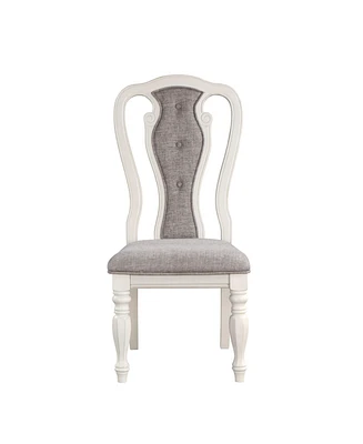 Simplie Fun Florian Side Chair(Set-2), Gray Fabric & Antique White Finish