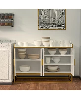 Streamdale Furniture Modern Kitchen Buffet Storage Cabinet Cupboard White Gloss With Metal Legs For Living Room Kitchen