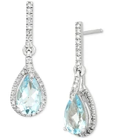 Aquamarine (1-1/3 ct. t.w.) & Diamond (1/5 ct. t.w.) Teardrop Halo Drop Earrings in 14k White Gold