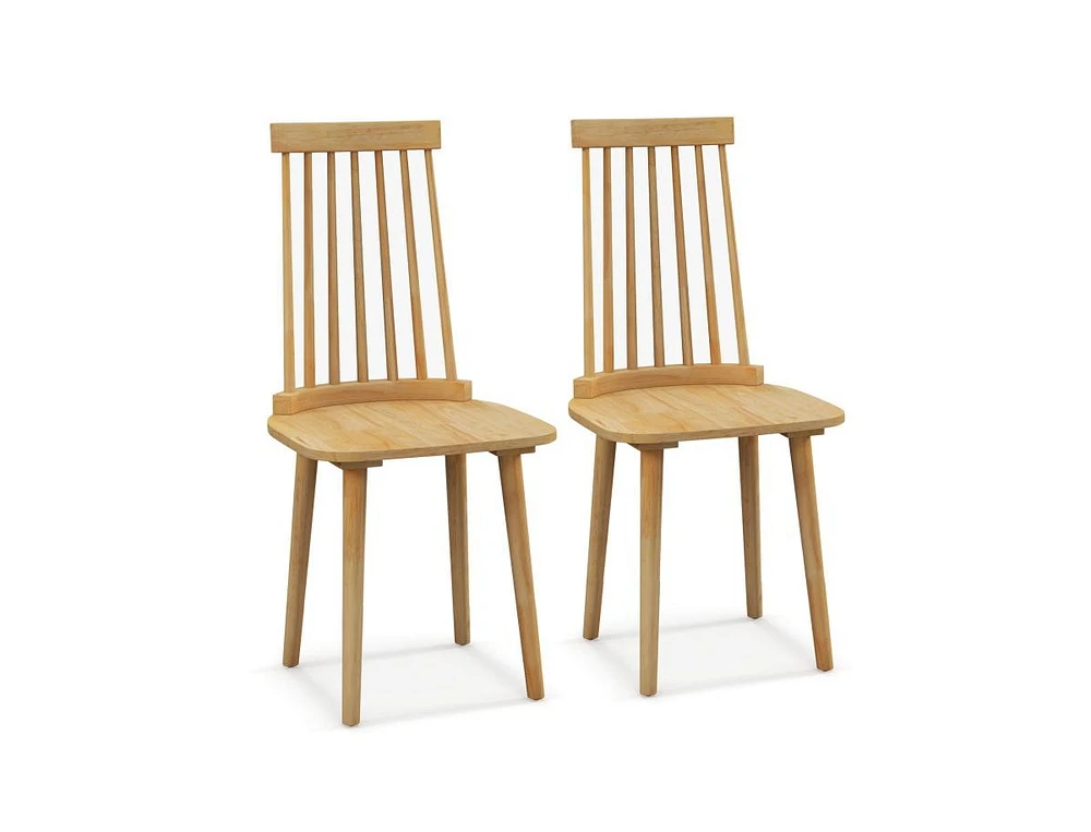 Slickblue Windsor Dining Chairs Set of 2 with High Spindle Back and Natural Rubber Wood Legs for Dining Room Living Room-Natural