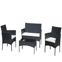 Stylish and Durable 4-Piece Wicker Sectional Set with Tempered Glass Table