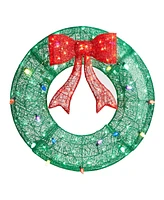 Glitzhome 35.5 H Lighted Christmas 3D Mesh Wreath with Colorful Bulbs and 130 Green Light Emitting Diode Lights