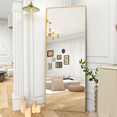 Homlux Gold 64"x21" Full-Length Rectangle Nano Glass Mirror, Standing or Wall-Mounted