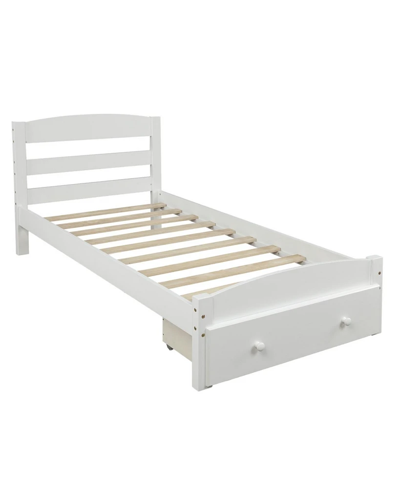 Simplie Fun Platform Twin Bed Frame With Storage Drawer And Wood Slat Support No Box Spring Needed