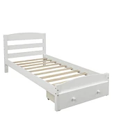 Simplie Fun Platform Twin Bed Frame With Storage Drawer And Wood Slat Support No Box Spring Needed