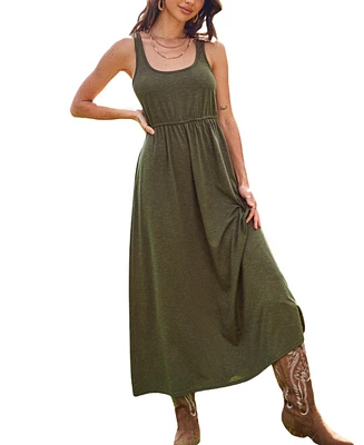 Cupshe Women's Olive U-Neck Sleeveless Maxi Beach Dress