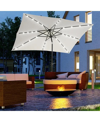 Simplie Fun 9' x 7' Solar Umbrella, Led Lighted Patio Umbrella for Table or Base with Tilt & Crank, Outdoor Umbrella for Garden, Deck, Backyard, Pool,