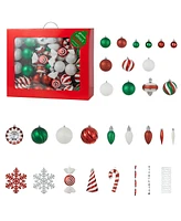 Glitzhome 160ct Christmas Whimsical Red Green Deluxe Boxed Shatterproof Ornaments