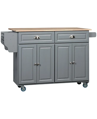 Homcom Rolling Kitchen Island on Wheels, Kitchen Cart with Solid Wood Drop Leaf Breakfast Bar, Storage Drawers, 4