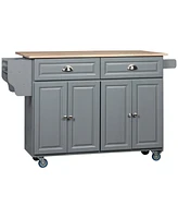 Homcom Rolling Kitchen Island on Wheels, Kitchen Cart with Solid Wood Drop Leaf Breakfast Bar, Storage Drawers, 4