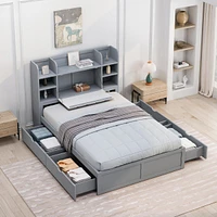 Full Size Bed Frame with Storage, Grey
