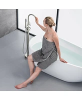 Streamdale Furniture Double Handle Freestanding Tub Filler With Handshower, Brushed Nickel