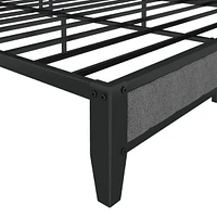 Queen Size Bed Frame With Charging Station, Upholstered Headboard, Metal Platform, Grey