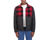 Hfx Men's Reversible Quilted Shirt Jacket Shacket with Plaid Fleece Lining