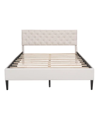 Simplie Fun Upholstered Linen Platform Bed, Queen Size