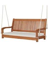 Slickblue 2-Person Hanging Porch Swing Wood Bench with Cushion Curved Back