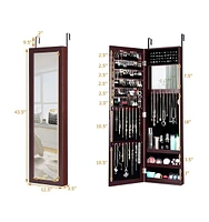 Sugift Full Length Mirror Jewelry Cabinet with Ring Slots and Necklace Hooks-Brown