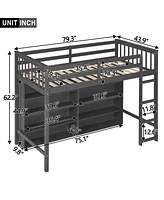 Simplie Fun Twin Size Loft Bed With 8 Open Storage Shelves And Builtin Ladder