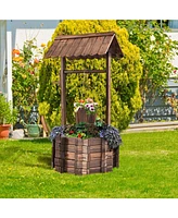 Slickblue Outdoor Wooden Wishing Well Planter Bucket