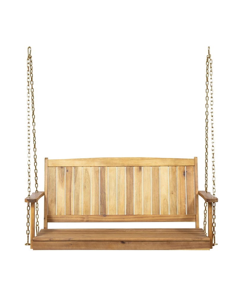 Simplie Fun Acacia Wood Porch Swing Durable, Stylish, and Comfortable