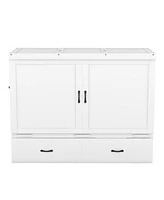 Simplie Fun Queen Size Murphy Bed With Usb Port And A Large Drawer, White