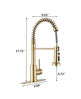 Streamdale Furniture Pull Down Sprayer Spring Kitchen Sink Faucet Brushed Gold