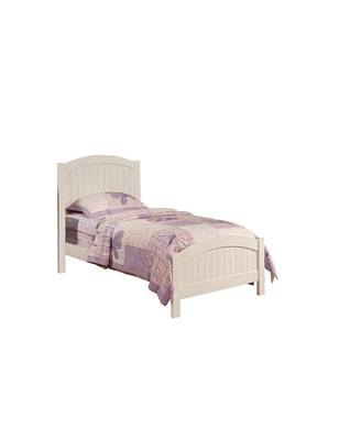 Streamdale Furniture White Color Twin Size Bed Youth Bedroom Furniture Vertical Lines Carved Headboard Plywood