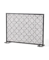 Modern Minimalist Iron Fireplace Screen, Clover Trellis, Brushed Black