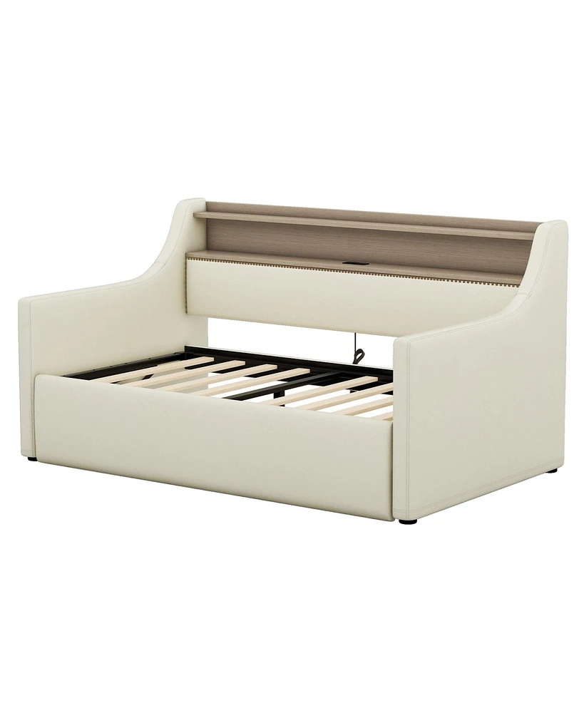 Simplie Fun Hydraulic Storage Twin Daybed, Beige