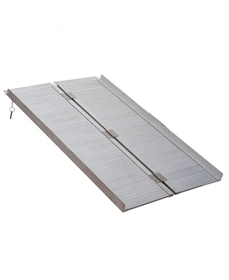 Homcom Wheelchair Ramp 4FT, Folding Aluminum Threshold Ramp with Non