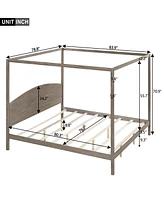 Streamdale Furniture King Size Canopy Platform Bed With Headboard And Support Legs, Wash