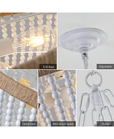 Bohemian style Wood Beaded Chandelier Oak White