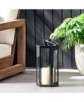 Streamdale Furniture Hexagonal Stainless Steel Lantern with Tempered Glass for Outdoor Decor