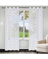 Superior Modern Elegant Diamond Sheer Rustic 2-Piece Curtain Panels with Grommet Header Top