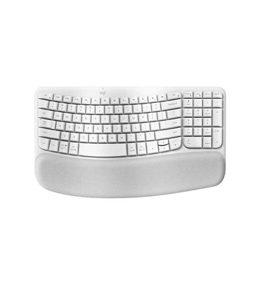 Logitech Wave Keys Wireless Ergonomic Keyboard with Cushioned Palm Rest, White