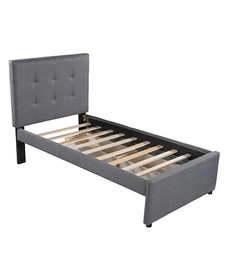 Simplie Fun Linen Upholstered Platform Bed With Headboard And Two Drawers, Twin