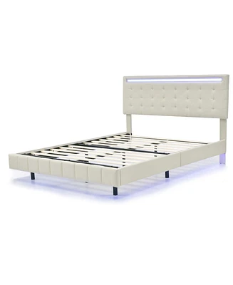 Simplie Fun Floating Queen Bed Frame with Led & Usb Charger